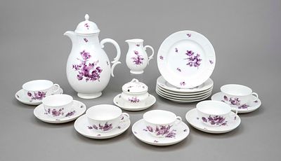 Coffee service for 6 people, 21-piece set, Nymphenburg, marks from 1910, Ozier form, floral 