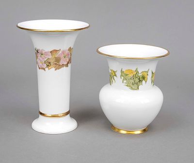 Two vases, KPM Berlin, late 20th century, 1st and 2nd choice, trumpet shape and Fidibus model 