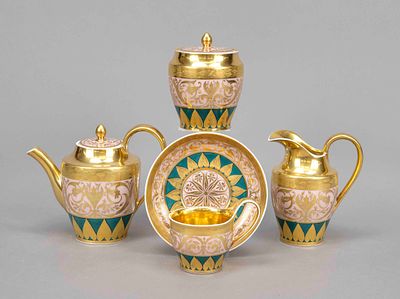 Five-piece set, KPM Berlin, 1st half of the 19th century, painter’s mark (1817–23), green and 