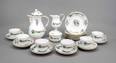 Coffee service for six, 21-piece set, Meissen, mid-20th century, Deputat, "Neuer Ausschnitt" 
