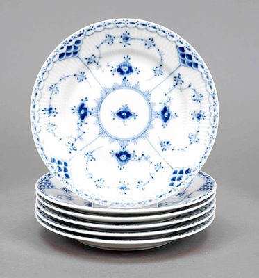 Six bread plates, Royal Copenhagen, 2nd half of the 20th century, Musselmalet Half-Lace 