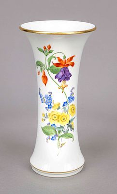 Vase, Meissen, 20th century, Deputat, with polychrome floral painting, gold rims, H. 24.5 cm