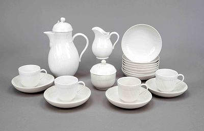 28-piece coffee service, KPM Berlin, 20th century, second-grade, Neuozier pattern, white, pot 