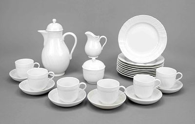 Coffee service for six people, 24-piece set, KPM Berlin, 20th century, second-grade, Neuozier 