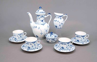 Coffee service for four, 11-piece, Royal Copenhagen, 20th century, Muselmalet pattern 