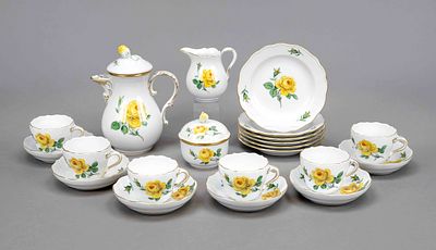 Mocha set for six people, 21-piece, Meissen, 2nd half of the 20th century, second-grade, "Neuer 
