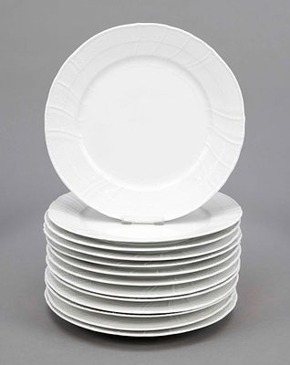 13 shallow plates, KPM Berlin, 20th century, second-grade, Neuozier pattern, white, &Oslash; 26 cm