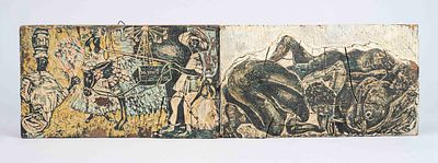 Karl Heinz Hansen-Bahia (1915–1978), two printing blocks for color woodcuts, wood and plywood 