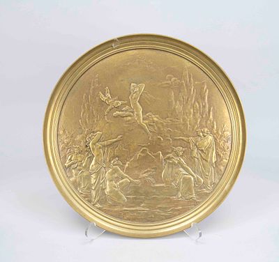 Emile Louis Picault (1833–1915), large, round bronze relief “Orpheus,” classical scene with 