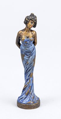 Viennese bronze, 20th century, polychrome cold-painted bronze in the form of a woman wearing a 