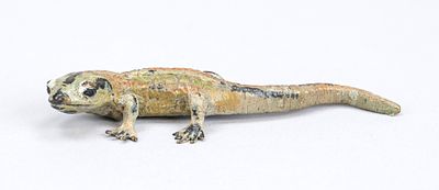 Viennese bronze, 20th century, polychrome cold-painted bronze in the form of a salamander 