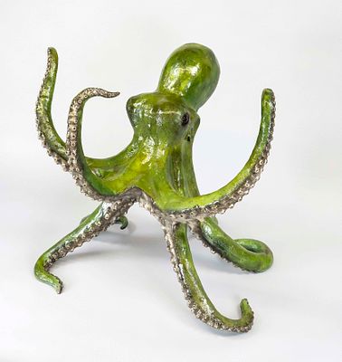 Large sculpture of an octopus, lacquered cast bronze, unsigned, three arms and the head at the 