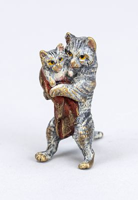 Viennese bronze, 20th century, polychrome cold-painted bronze in the form of a cat with a 