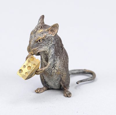 Viennese bronze, 20th century, polychrome cold-painted bronze in the form of a mouse with 