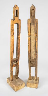 J&uuml;rgen Gustav Haase (1947–2013), two abstract wooden sculptures by the German artist, who 
