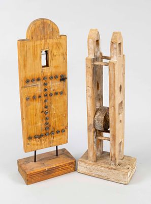 J&uuml;rgen Gustav Haase (1947–2013), two abstract wooden sculptures by the German artist, who 