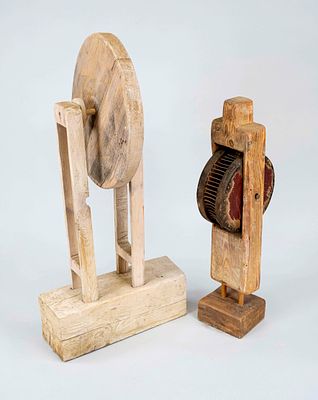J&uuml;rgen Gustav Haase (1947–2013), two abstract wooden sculptures by the German artist, who 