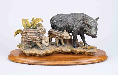 Signed Anri, Italian sculpture from the second half of the 20th century, large hunting group 