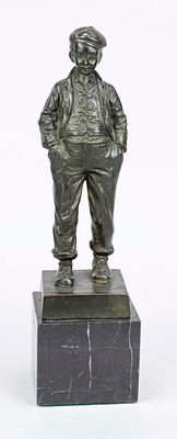 Franz Thiermann, sculptor active around 1900, Boy with Hands in Pockets, patinated bronze 