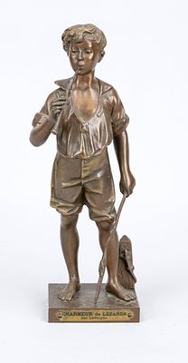 Adolphe Jean Lavergne (active 1863–1928), “Charmeur de L&eacute;zards,” boy with flute and lizard 