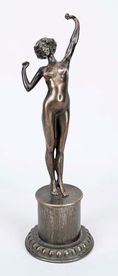 Unknown Art Nouveau sculptor, ca. 1919, reclining female nude, brown-patinated bronze on a 