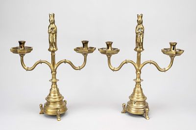 Pair of figurative candlesticks, so-called Marian candlesticks in the late Gothic style 