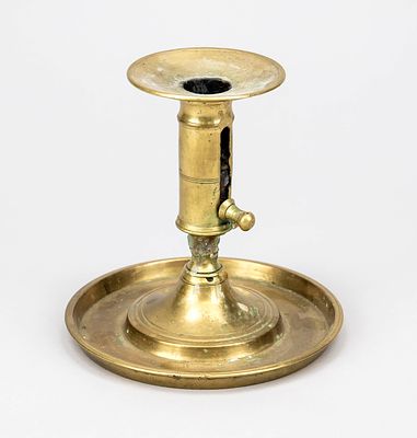 Candlestick, early 19th century, brass. Height-adjustable insert for a candle in the socket 
