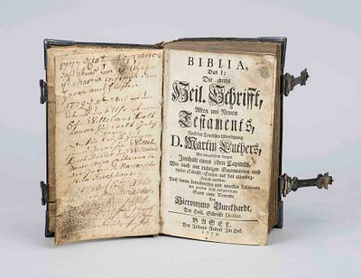 Bible with silver fittings, 18th century. “Biblia, das ist die ganze Heil. Schrifft” (The Bible 