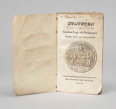 Book “Statutes of the Grand Lodge of Freemasons Royale York for Friendship,” published in 1824 