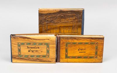 3 souvenir albums from Palestine and Jerusalem, circa 1920, book covers carved from wood, some 