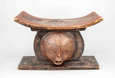 Rectangular stool, Africa, 19th/20th century, carved hardwood, partially painted, with metal 