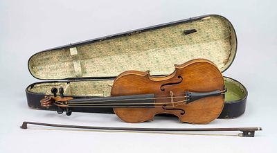 Violin, 19th/20th century, unknown maker, body length 36 cm, total length 60 cm. In an old 