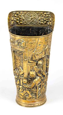 Umbrella stand, Holland, 19th/20th century, sheet brass with embossed decoration, scuffed and 