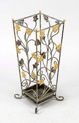 Umbrella stand, 20th century, metal partially gilded. Openwork design with leaf tendrils, H. 54 cm