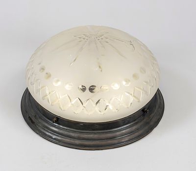 Ceiling light, 20th century, brass frame, glass shade with cut-glass decoration, diameter 31 cm
