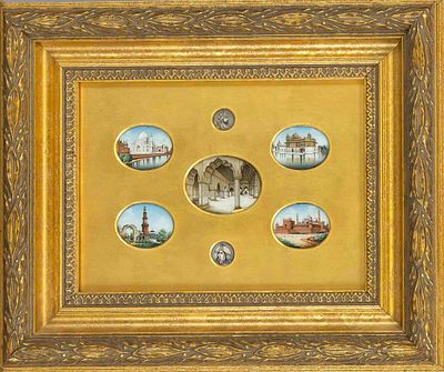 Miniatures of the Taj Mahal, mid-19th century, polychrome fine painting on an unknown substrate 
