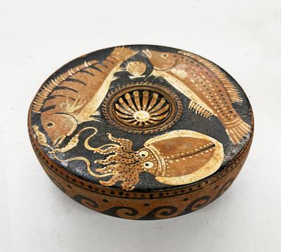 Campanian fish plate, from southern Italy, ca. 400 BCE, red ceramic with multicolored painting 