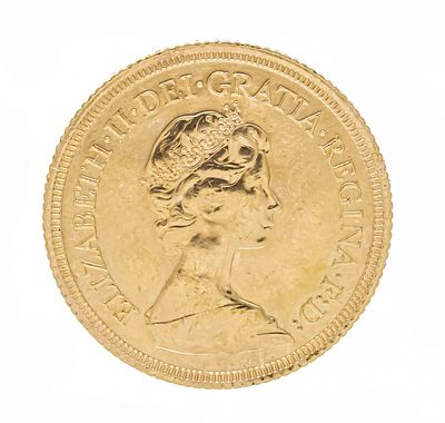 Gold coin 1 Sovereign, England 1978, Elizabeth II, diameter 22 mm, weight approx. 8 g