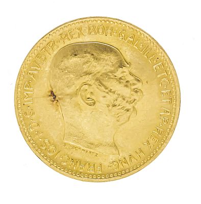 Gold coin 20 Kronen, Austria-Hungary 1915, Franz Joseph I, diameter 20 mm, weight approx. 6.8 g