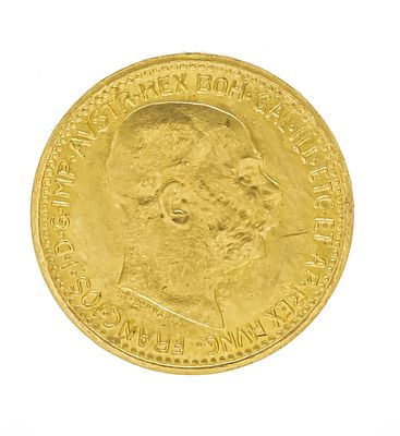 Gold coin 10 crowns, Franz Joseph I 1912, diameter 19 mm, weight approx. 3.4 g