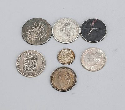 7 silver coins, 20th century and older, various denominations and finenesses. Total weight 