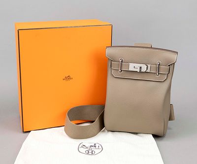 Herm&egrave;s, Hac a Dos backpack, taupe-colored grained Togo calfskin with white decorative stitching 