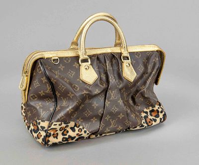 Louis Vuitton, Limited Edition Monogram Canvas and Leopard Calfhair Stephen Sprouse Boston Bag 