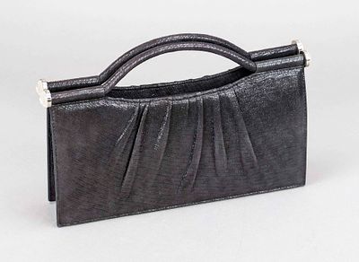 Lalique, small vintage Ligne Plisse evening clutch, ultra-thin, black, textured leather with a 