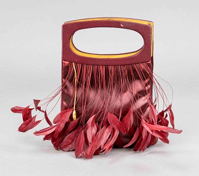 Lalique, small Sac Folies vintage evening clutch, burgundy synthetic fabric with details in 