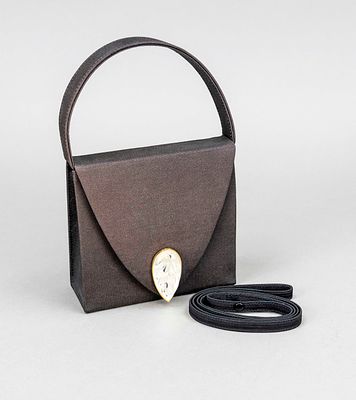 Lalique, small vintage Heliconia handbag, black textured cotton fabric, gold-tone hardware 