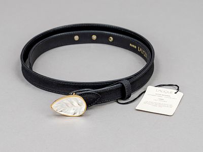 Lalique, belt, black textured cotton fabric and black calfskin, gold-colored buckle with 