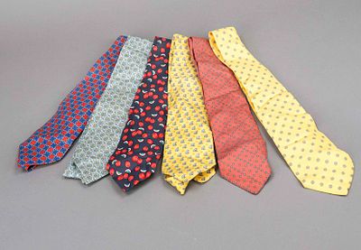 Herm&egrave;s, six polychrome-patterned men’s ties made of pure silk, all different, slight signs of 