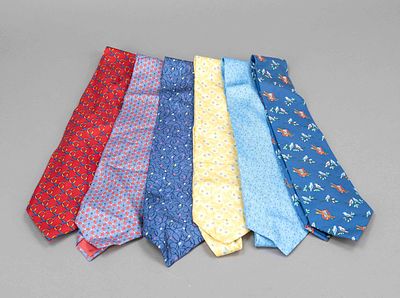 Herm&egrave;s, five polychrome-patterned men’s ties made of pure silk, all different, slight signs of 