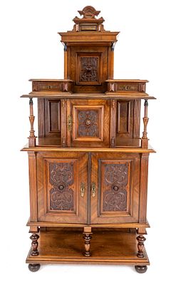 Gr&uuml;nderzeit decorative sideboard, ca. 1880, walnut, 3-door body with 2-drawer top section 